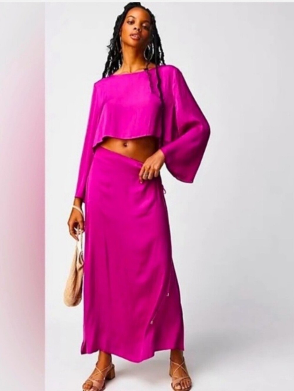 Free People Angie Set Magenta Haze Satin Skirt & Cropped Top Women's Size 14